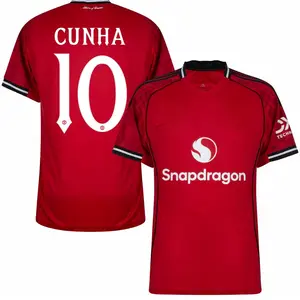 Cunha 10 Red Color MU Style ss2526 Home Soccer Shirt, Cunha Short Sleeve Home Edition Football Shirt