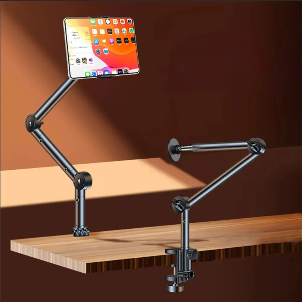 Carbon Steel 360° Rotation Fold-Flat Overhead Arm Desk Stand - Magnetic Universal Grip Mount, Portable Silicone Accessory with Hands-Free Viewing, Magnetic Setup Efficiency, Silicone Base Anti-Wobble for 4-13" Devices (MagSafe iPhones, Androids, iPads)