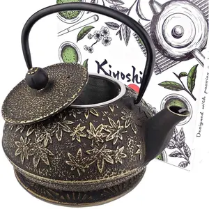 Large Japanese Cast Iron Teapot Capacity 40Oz with Trivet and Loose Leaf Tea Infuser, Cast Iron Tea Kettle Stovetop Safe.Tetsubin Coated with Enamel - Black Teapot