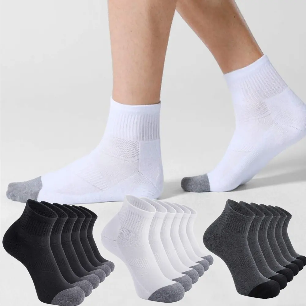 Men's 6-Pair Black (US Size 8-12) Plain Ankle Crew Socks - Menswear Athletic Socks with Breathable Mesh French Terry Fabric, Moisture-Wicking, Elastic Fit, Reinforced Heel & Toe for Sports, Gym