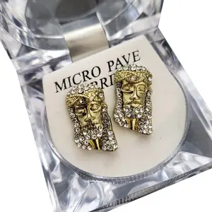 Jesus Religious CZ Earring Hip Hop Style Iced Gold Silver plated Fashion Bling Stud Cute Earrings Female Male Casual Elegant