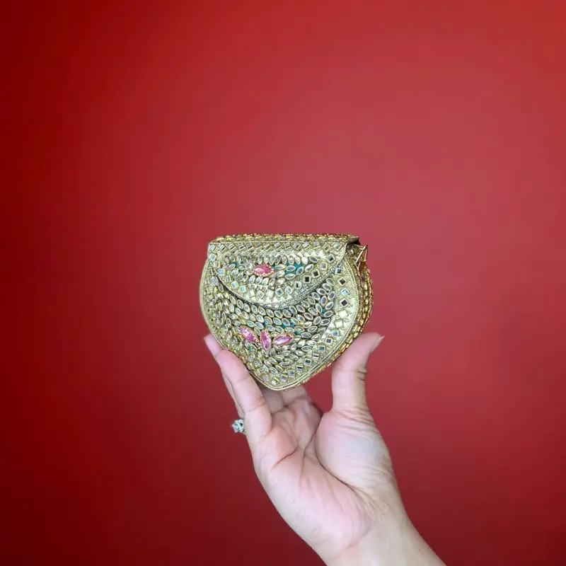 Pink Kundan Clutch - Elegant Handbag with Intricate Design and Pink Accents