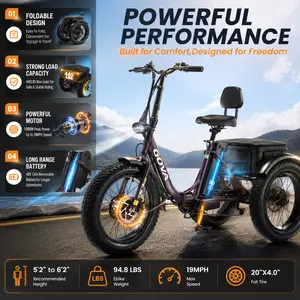 Folding Electric Tricycle for Adults, 1500W Motor  3 Wheel Electric Bike, 20"x4.0 Fat Tire E-Trike with 48V Battery, Step-Through Trike with Large Basket, 440LBS Capacity