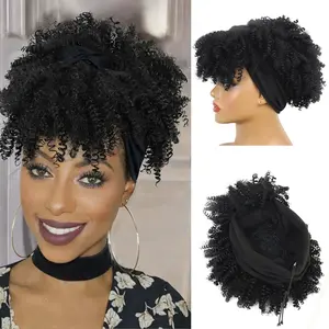 Hooded Style Short Curly Wig, Synthetic Afro Fluffy Curly Hair, Headband Integrated 8-Inch High Elastic Curly Scarf Wig for Women