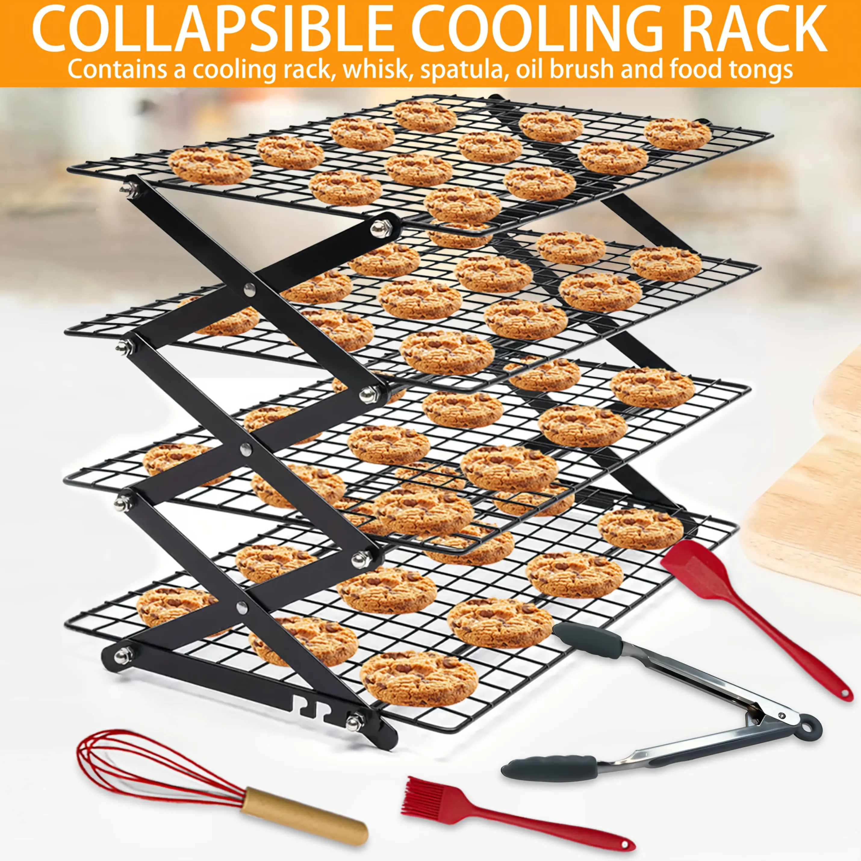 Foldable Cooling Rack, 3/4/5 Foldable Cooling Racks Free Baking Tool Set - Stackable Oven Cookie Cake Drying Rack. Used For Camping, Kitchen Storage And Holiday Baking Gifts (including Silicone Shovels, Egg Beaters, Pliers, Smear Brushes.