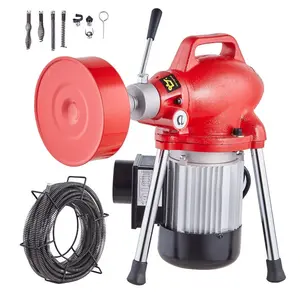 VEVOR Drain Cleaner Machine 66FTx 5/8 Inch, 250W Electric Sewer Snake Auger Manual Feed - with 2 Sectional Steel Cables (66'x 5/8 and 15'x 3/8), 7 Cutters and CW/CCW Control for 1.6 to 4 Pipes