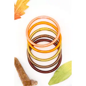 Pumpkin Spice Latte Thai Buddhist Temple Bracelets, 5 Mantra Bangles, Gold Leaf, Polycarbonate Tubing