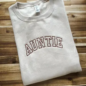 Tan Auntie Athletic Font Sweatshirt Comfy Soft Unisex Embroidered Sweaters Women Pullover Casual Crew Neck
