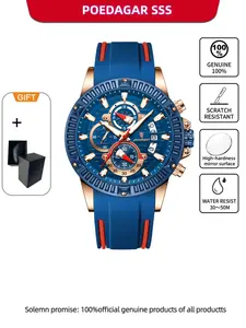 Poedagar Fashion Sports Men's Quartz Wristwatch, Modern Trendy Multifunctional Watch, Luminous Pointer Watch, Waterproof Luminous Timer, Date Display, Silicone Strap, Quartz Movement, Ideal Gift