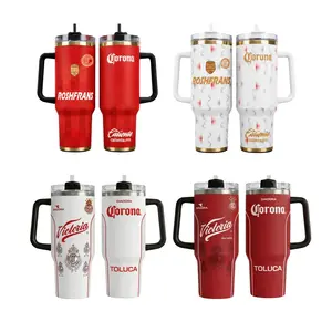 Mexico Soccer Tumbler 40oz with Handle, Stainless Steel Insulated Cup, Custom Caliente & Corona Design, Keeps Drinks Hot & Cold