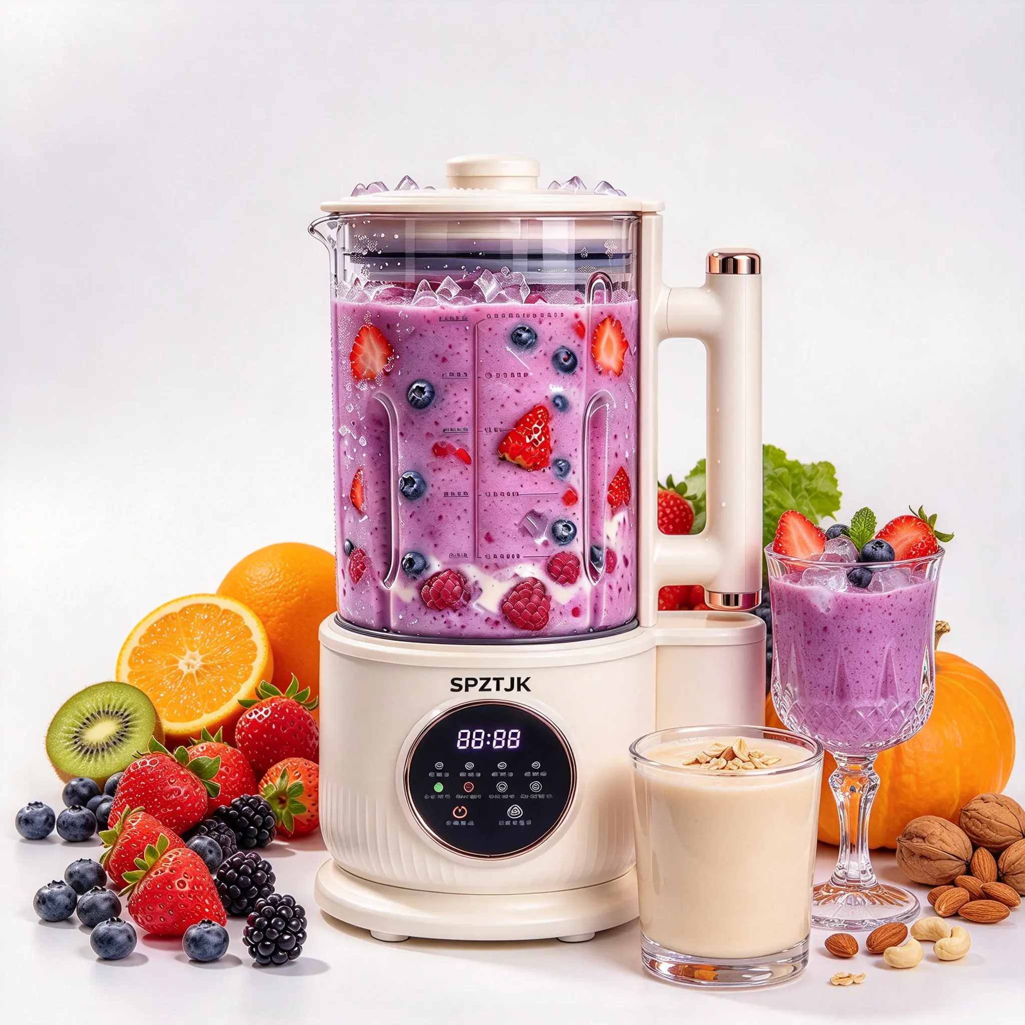 SPZTJK Nut Milk Maker Smoothie Blender - 500W, 1500ML Family Size Multifunctional Juicer, Cold Juicer, Hot & Cold Drinks, Quiet Operation, 8 Smart Programs, High Borosilicate Glass, Self-Clean Function, Oversize Feeder Mouth, Portable Blender