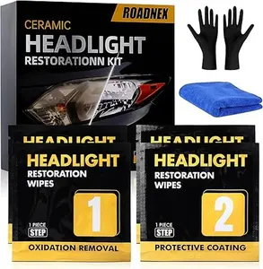 Headlight Restoration Kit, Ceramic Headlight Cleaner and Restorer Kit 2-Step Wipes, Removes Yellowing, Oxidation & Cloudiness, Restores Clarity Brings Headlights Back to Like New Condition（1 Pack）