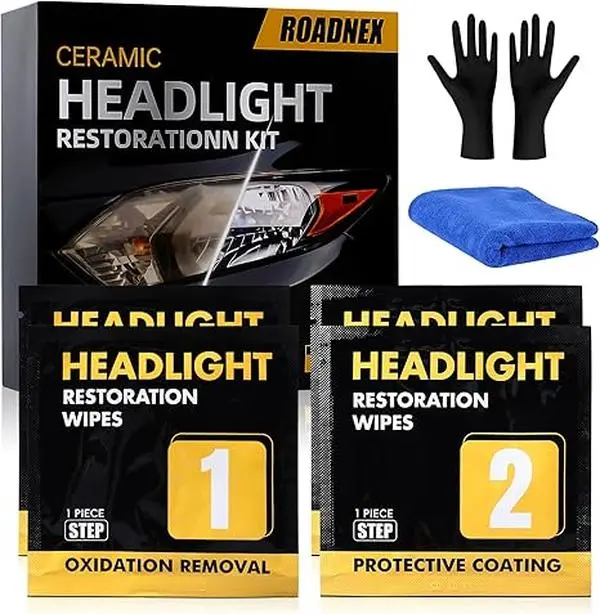 Headlight Restoration Kit, Ceramic Headlight Cleaner and Restorer Kit 2-Step Wipes, Removes Yellowing, Oxidation & Cloudiness, Restores Clarity Brings Headlights Back to Like New Condition（1 Pack）