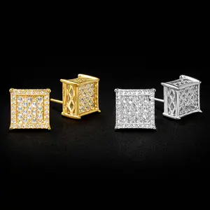 Stylish Square Shape Stud Earrings Female Luxury Gold Color/Silver Color Bright CZ Accessories Shining Fashion Jewelry