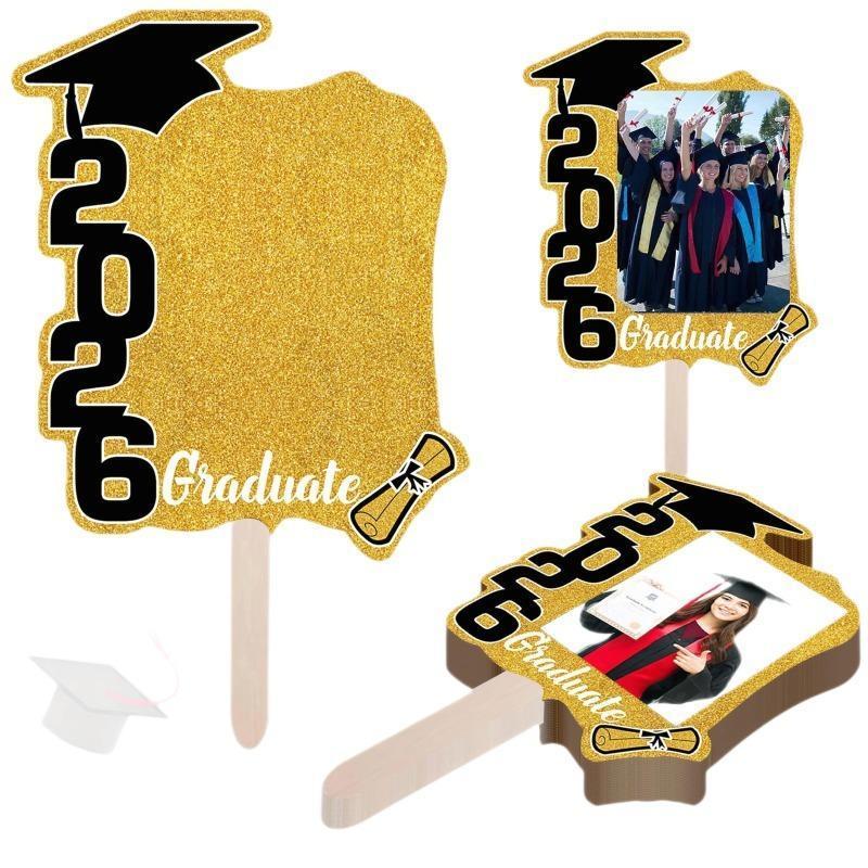 12pcs 2026 Graduation Folding Fan And Photo Frame Photo Props, Graduation Photo Handheld Signs Party Decor, Graduation Ceremony And Stage Layout, Ideal for Graduation Celebrations, Class Group Photos, Teacher Appreciation Banquets