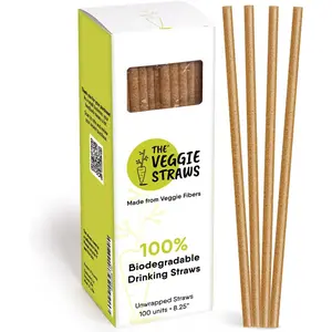 100 PCS of 8.25 Inches Unwrapped Biodegradable Straws Made of Vegetable Fibers, Best Environment Friendly Drinking Straws for Hot and Cold Beverages