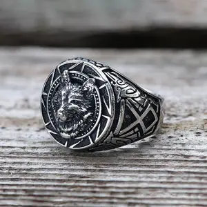 GTHIC Norse Slavic Wolf Stainless Steel Viking Ring Norse Accessories for Daily Wear