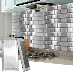 100 count Peel and Stick Backsplash Tiles, 3D Textured Metal Stick On Subway Wall Tiles for Kitchen  Splashes, Bathroom, Laundry Room, 3 x 6 Inch, Stainless