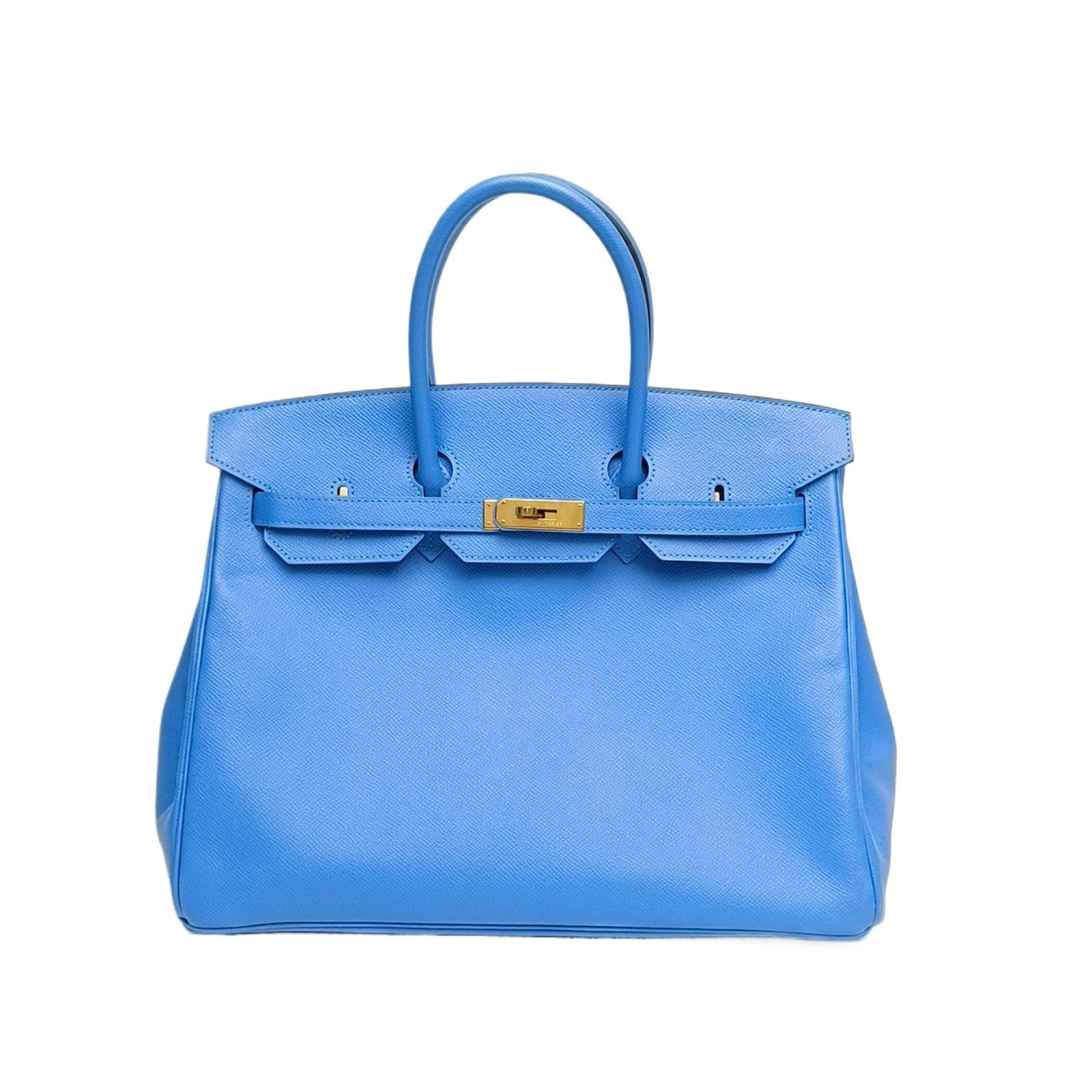 Pre-owned HERMÈS leather Tote Bags 【Zanna】Birkin 35 2T Heaven Blue Epsom Bag with Frame R and Gold Clasp