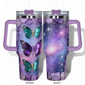 1pc Stainless Steel Cup 40oz/30oz/22oz/20oz/14oz Water Bottle, Stainless Steel Tumbler, Funny Design With Galaxy Butterfly Double-layer insulation Leakproof Large Capacity, Needed for Gym, Hiking, Travel Ideal Birthday Christmas Gift Hal Insulated Bottle