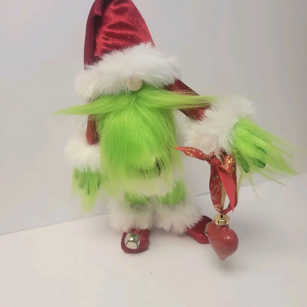 Handmade Santa Gnome, 18.5" Holiday Decor, Luxury Velvet & Faux Fur with Hand-Painted Heart Ornament