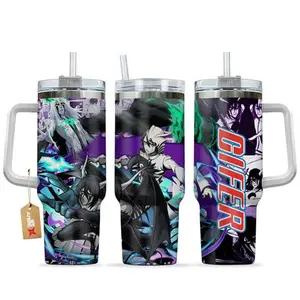 STORMMECH - [Bleach] Ulquiorra Cifer Anime Tumbler 40oz With Handle Stainless Steel Cup, Espada Arrancar Anime Travel Mug, Manga Iced Coffee Tumbler, Gift for Anime Fans
