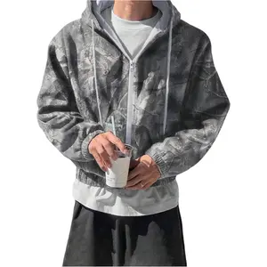 RoseSeek Men's Camo Lightweight Zip Up Cropped Hoodie Graphic Long Sleeve Drawstring Hooded Sweatshirts Outerwear
