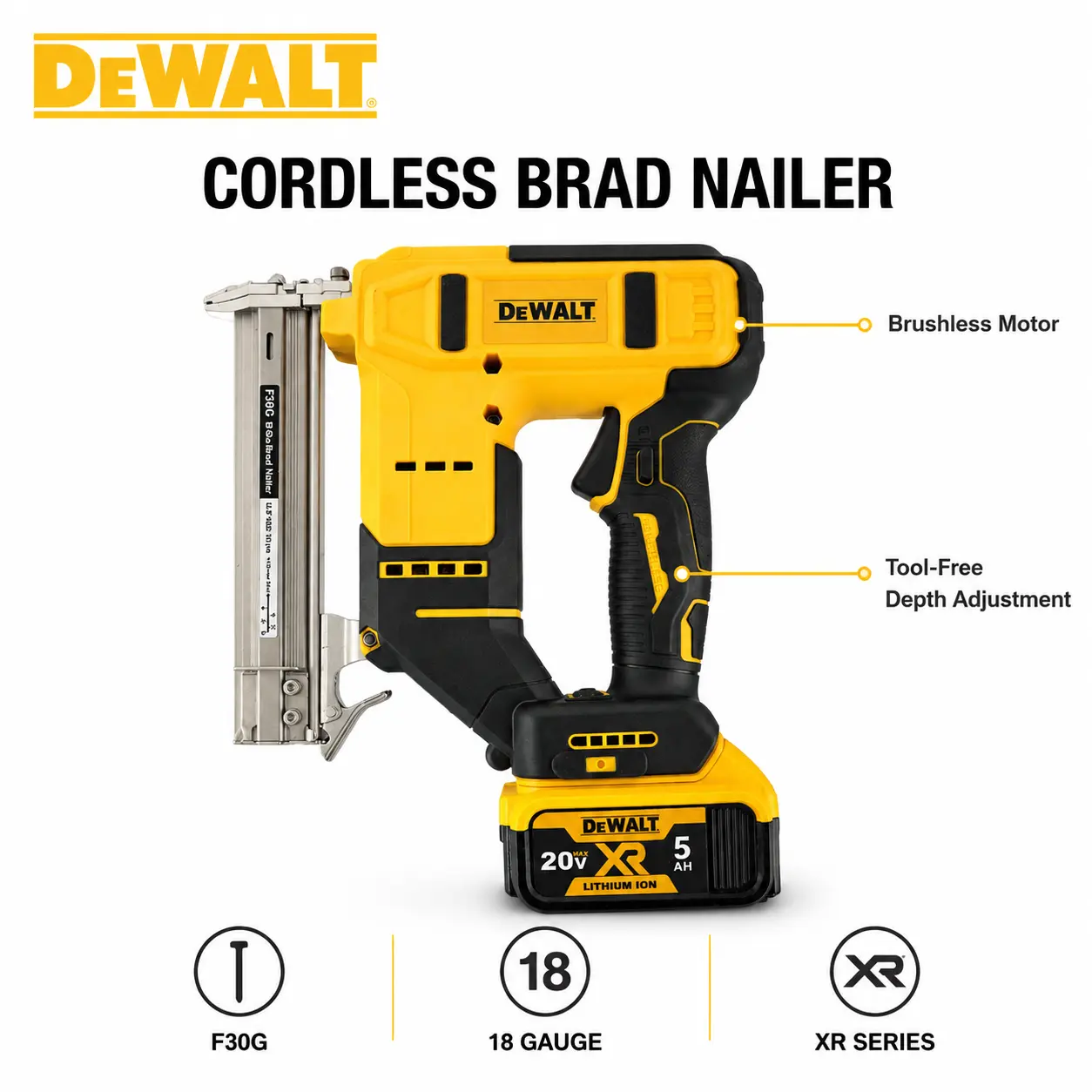 DEWALT F30 20V MAX Brushless 2 in 1 Cordless Brad Nailer Stapler Gun, 18 Gauge Electric Power Nailer for Baseboards Cabinetry DIY Woodworking, Dual Mode Tool Free Jam Release Bare Tool Only