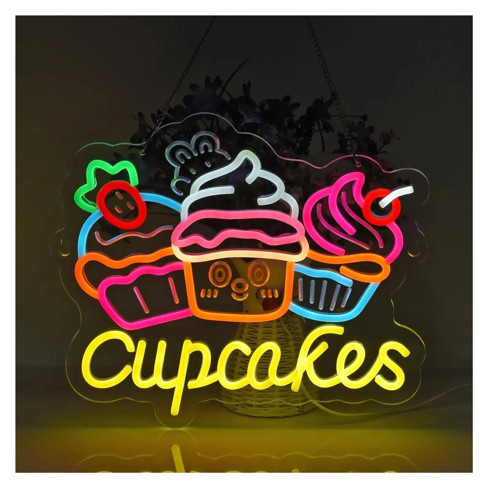 Sign Illuminated "Cupcakes" Neon Sign Light Wall Decor For Bakery Cafe Business Service Home Truck Shop Birthday USB Powered 36cmх32cm