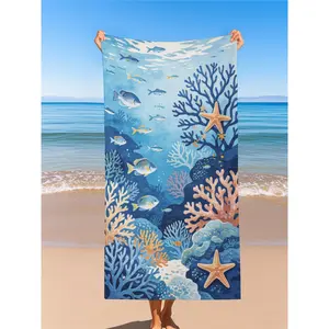 Underwater Coral Reef Beach Towel | Ocean Fish & Starfish Design, Kids Friendly
