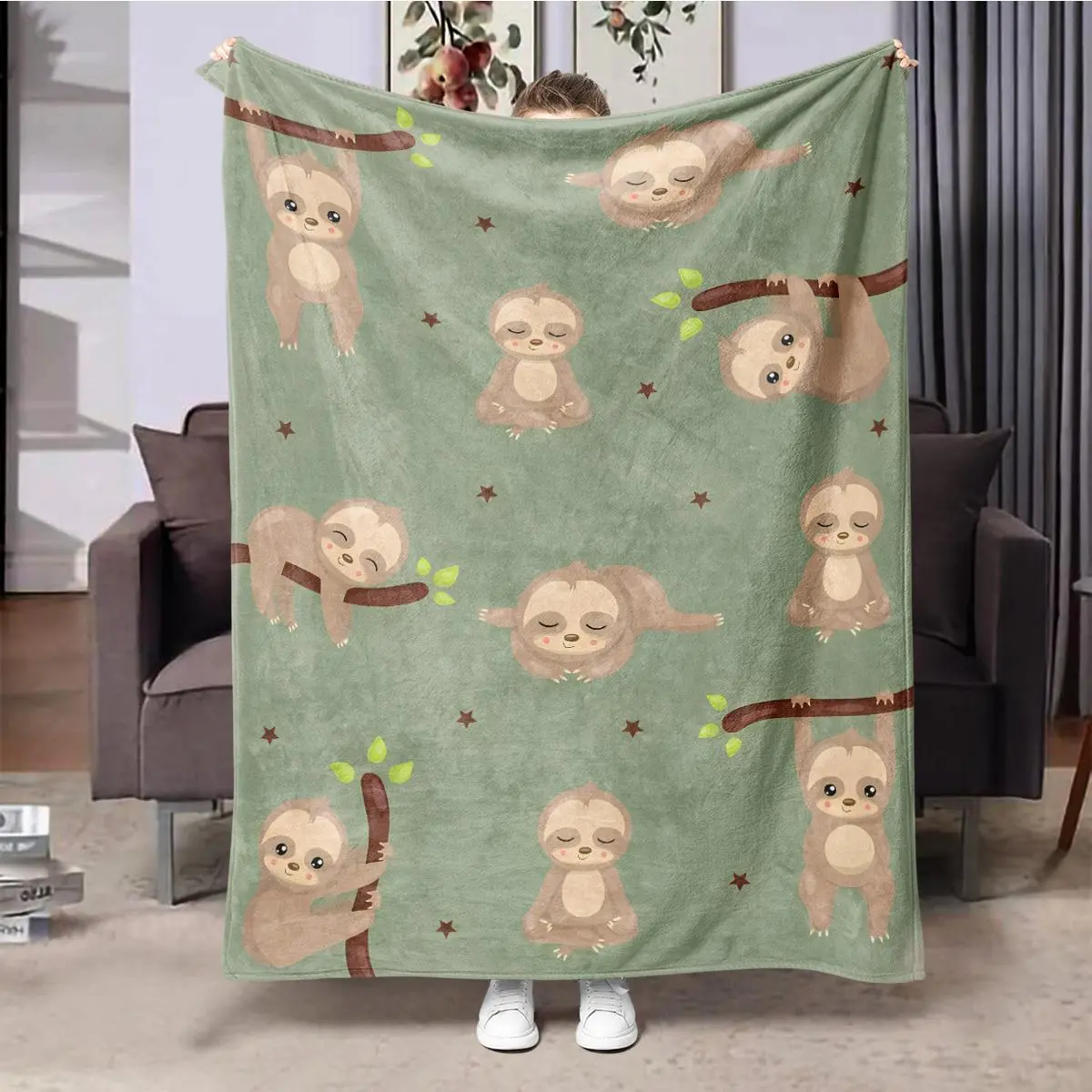 Cute Sloth Pattern Blanket, Gentle Soft Blanket, 1 Count Soft Comfortable Throw Blanket, Multifunctional Napping Blanket for Home Office Travel Camping