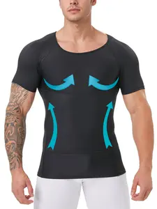 Men's Slimming Compression Shirt - Hide Belly Fat, Breathable Short Sleeve, Tight-Fitting Chest Binder Abdominal Control Fitness Training Gym Workout Top, Fitness Running Tops, Casual Wear Daily Body Shaping T-shirts for Men