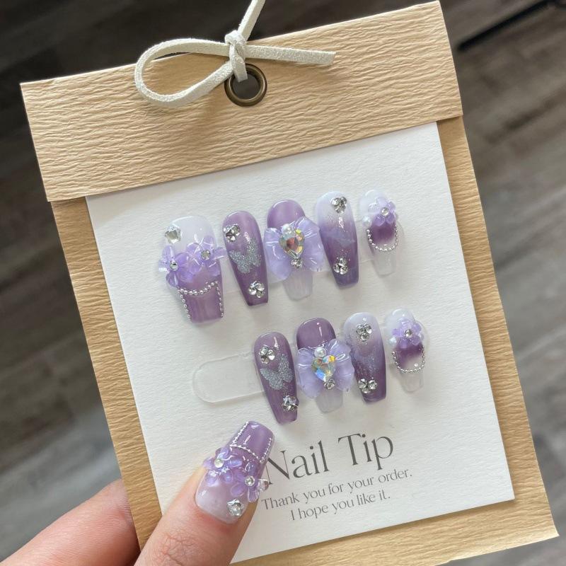 Purple Pure Nails style Manicure Nail Stickers with Glue for Cutics