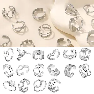 16 piece Stackable Stainless Steel Rings Silver Adjustable Rings Open Adjustable Thumb Finger Ring for Women Girls Beauty & Personal Care