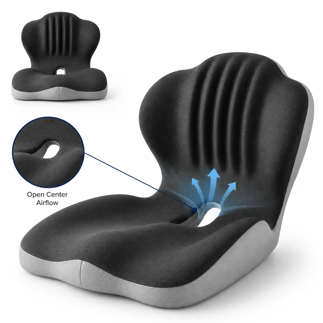 GEECO Contoured 2-in-1 Memory Foam 1-Piece Seat & Back Cushion with Built-In Lumbar Support, Shell Shape Pad for Office/Car/Home Chair Seats