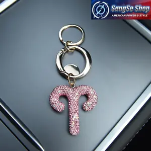 12 Zodiac Sign Rhinestone Keychain, Pink Crystal Bag Charm Pendant, Sparkling Astrology Keyring Accessory for Women, Cute Purse and Backpack Decoration for Daily Use and Gift Giving
