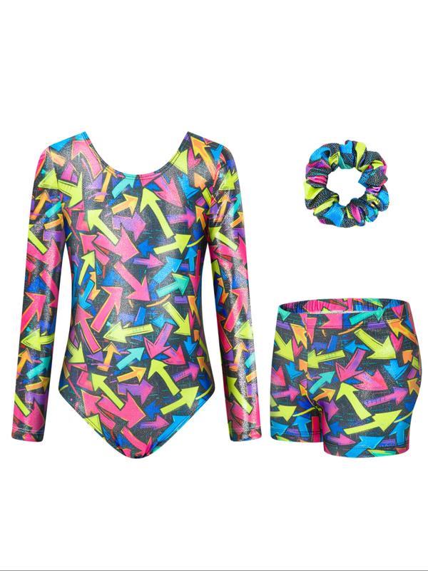 Girls Gymnastics Leotard & Shorts Set, Long Sleeve Activewear for Ages 3-12, Perfect for Dancing & Playtime, Comfortable Fit
