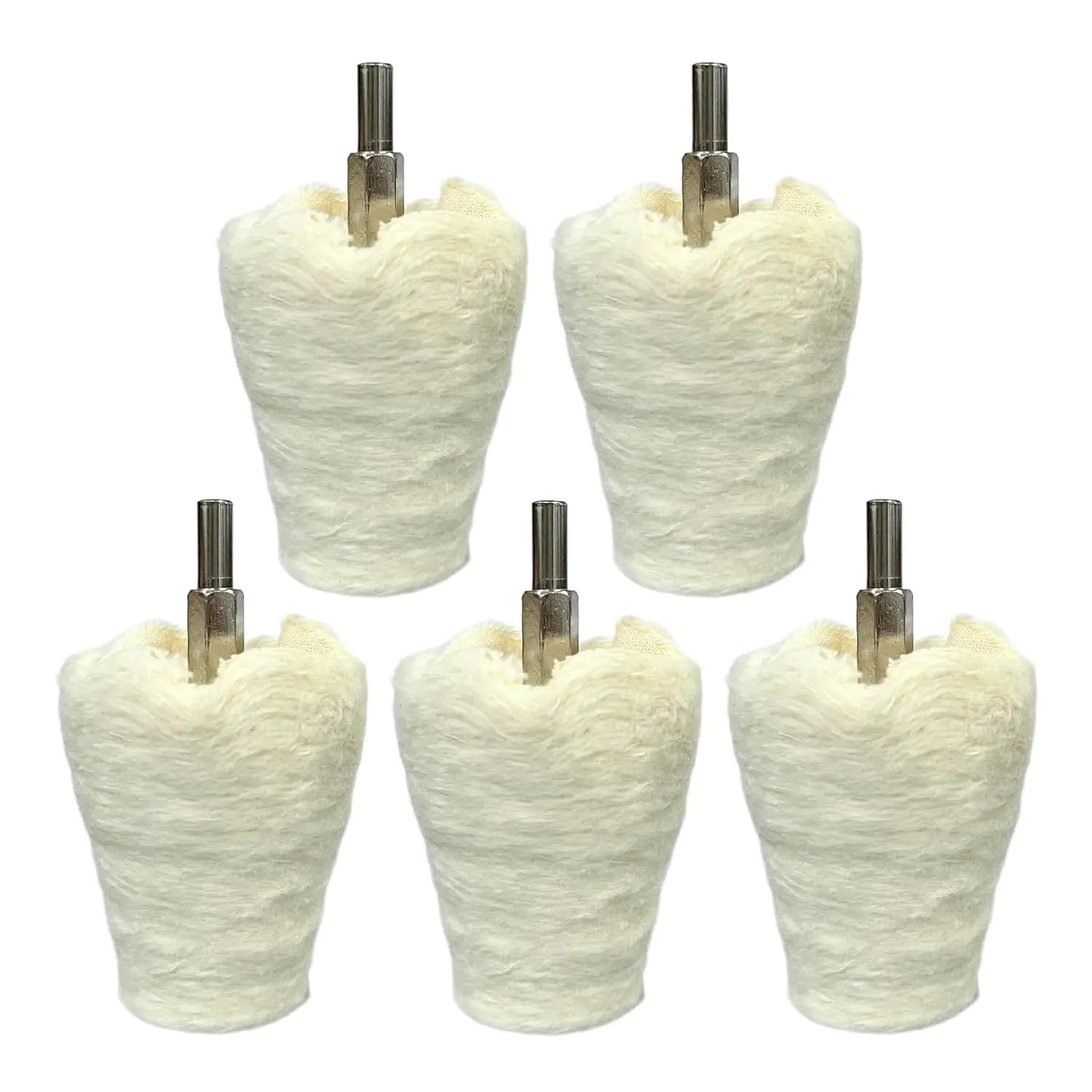 5 count Cone-Shaped White Flannelette Buffing Wheel for Drill, Buffing Pad Cotton Polishing Wheel with 1/4" Handle, Wheel Shaped Polishing Tool for Metal , Stainless Steel, Chrome, ,