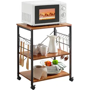 Microwave Cart 23.7 Inch for Small Spaces, Three-Tier Coffee Cart, Kitchen Utility Cart, Microwave Stand with Wheels, Vintage Shelf Wood