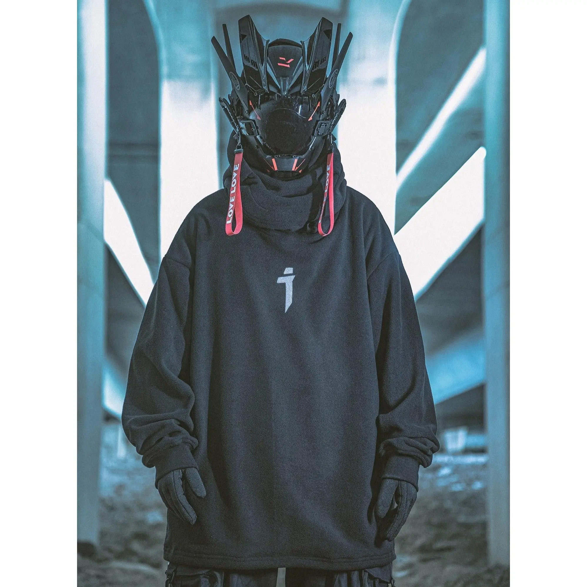 Men's HiH26 I-Tech Fleece Hoodie, Menswear Long Tops with Straps, Comfortable Sweatshirts, Oversized, Cotton, Embroidery