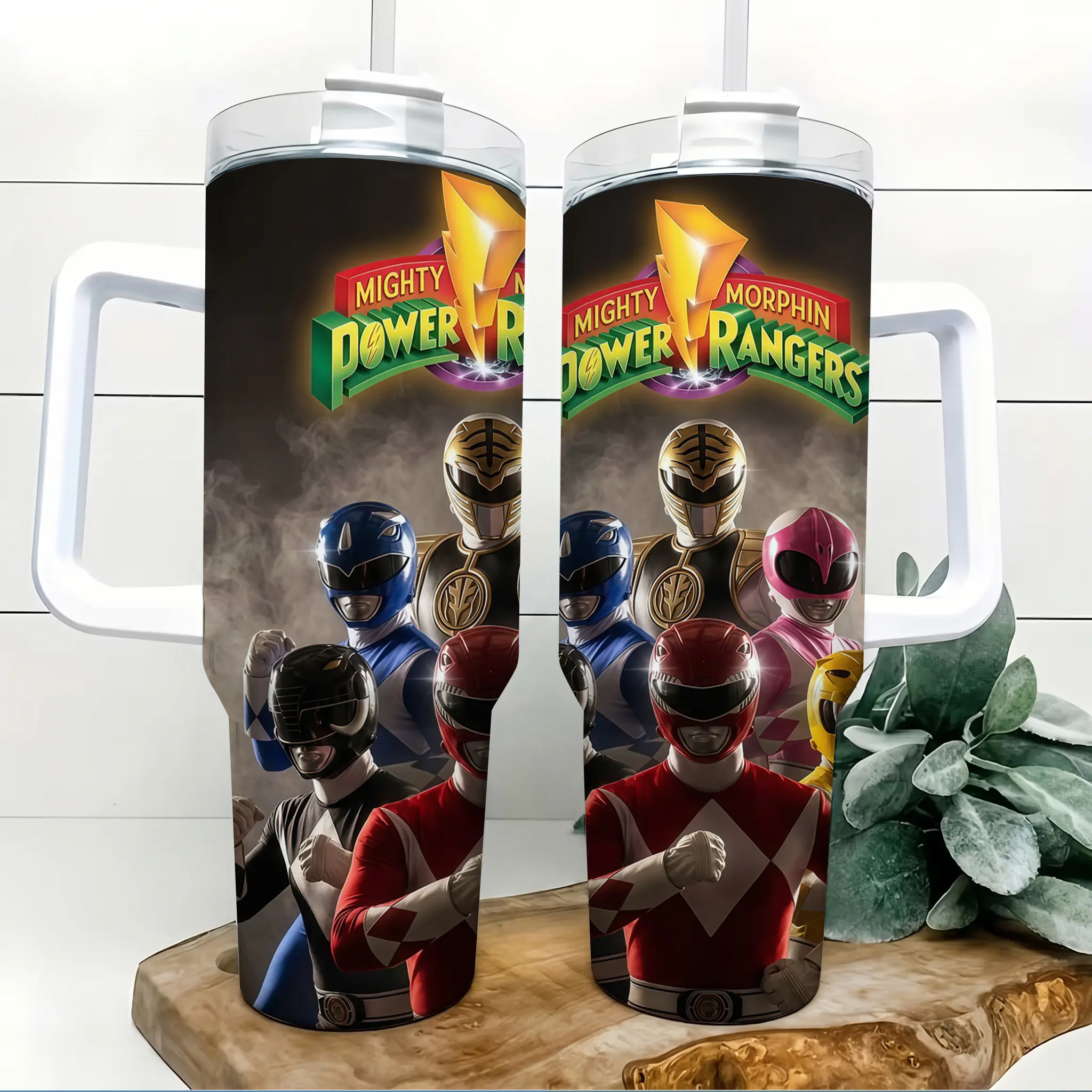 Mighty Morphin Power Rangers 40oz Insulated Travel Tumbler Stainless Steel Mug with Handle and Straw Leak Proof Vacuum Thermal Cup Keeps Drinks Hot 12H Cold 24H Fan Gift Retro 90s Aesthetic Large Water Bottle Reusable Superhero Mug 2026