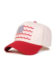 Unisex USA Flag Baseball Cap with Wave Embroidery, Adjustable Sun Protection Cap for Spring, Summer & Fall, Casual Outdoor Travel & Beach Vacation Wear, Adjustable Hat