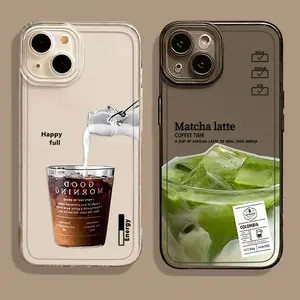 Funny Iced Coffee Phone Case for IPhone 16 15 11 12 14 13 Pro Max Mini XR SE2 7 8 Plus Cute Cartoon Matcha Milk Clear Cover Skin Premium Phone Case deals for you