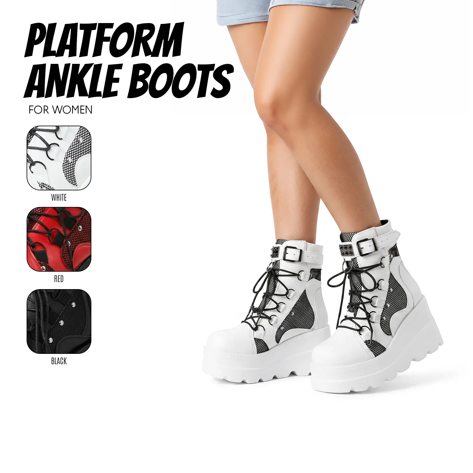 Ankle Boots for Women Platform Combat Boots Round Toe Chunky Wedge Heel Lace Up Side Zipper Goth Punk Y2K Motorcycle Fashion Party Cosplay Footwear Fall Boots Fall Fashion