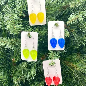 Festive Christmas Bulb Earrings - Stainless Steel Wires and Acrylic - Available in 4 Colors