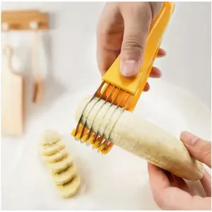 Creative PP Banana Slicer, Fruit Divider, Ham and Sausage Cutter, Salad Multifunctional Kitchen Gadget, Non-Toxic Durable Kitchenware, Christmas Gift, Kitchenware Stainless Steel Basting Cheese Cover more compact easy Silicone Mixing Bowl Splatter Guard