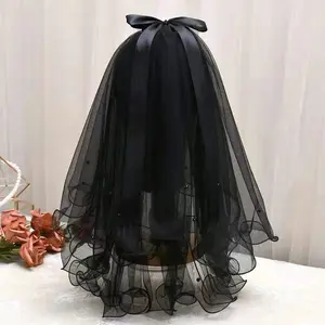 Wedding Bridal Head Veils Black Vintage Double-Layer Gauze Mesh Lace Veil Women's Girls Party Headwear Accessories Photos Props