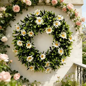 White Artificial Anthurium & Daisy Wreath Set, Fake Tropical Flowers for Home, Garden, Balcony & Cemetery Decor