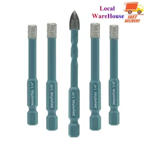 Diamond Hole Saw & Carbide Drill Set - 4pcs 6mm Drill Bits with Quick-Fit Hex Shank, Core & Hole Saw Drill Bit Kit for Cutting tiles Tools