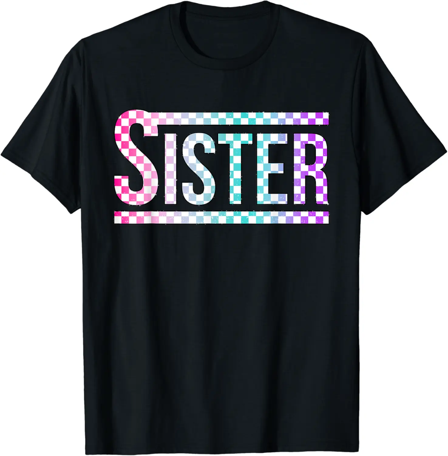Sister Checkered Tie Dye Family Mother's Day Pit Crew Women T-Shirt - Phoebeumba Shop 51B0CZNLVHJ2